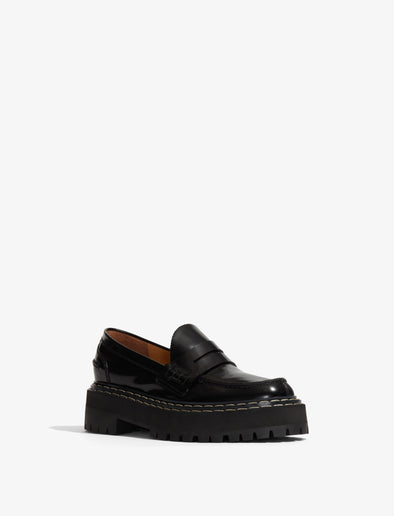 Front image of Lug Sole Platform Loafers in BLACK