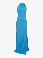 Flat image of Matte Viscose Crepe Backless Dress in turquoise