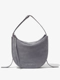 Front image of Baxter Suede Bag in STEEL with straps splayed