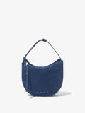 Front image of Medium Baxter Suede Bag in SLATE BLUE with handle tightened