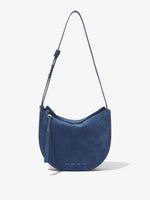 Front image of Medium Baxter Suede Bag in SLATE BLUE