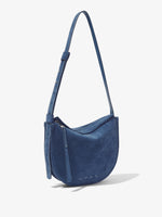 Side image of Medium Baxter Suede Bag in SLATE BLUE