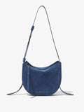 Front image of Medium Baxter Suede Bag in SLATE BLUE with straps splayed