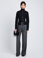 Front full length image of model wearing Plaid Suiting Wide Leg Pants in BLACK/OFFWHITE/CITRON