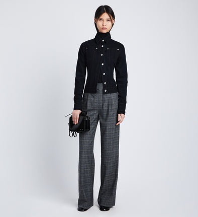 Front full length image of model wearing Plaid Suiting Wide Leg Pants in BLACK/OFFWHITE/CITRON