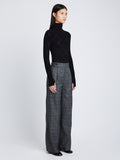 Side full length image of model wearing Plaid Suiting Wide Leg Pants in BLACK/OFFWHITE/CITRON