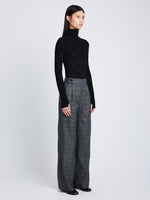 Side full length image of model wearing Plaid Suiting Wide Leg Pants in BLACK/OFFWHITE/CITRON