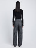 Back full length image of model wearing Plaid Suiting Wide Leg Pants in BLACK/OFFWHITE/CITRON