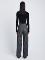 Back full length image of model wearing Plaid Suiting Wide Leg Pants in BLACK/OFFWHITE/CITRON