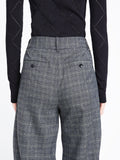 Detail image of model wearing Plaid Suiting Wide Leg Pants in BLACK/OFFWHITE/CITRON