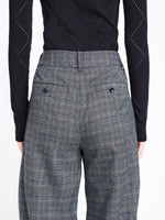 Detail image of model wearing Plaid Suiting Wide Leg Pants in BLACK/OFFWHITE/CITRON