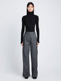 Front full length image of model wearing Plaid Suiting Wide Leg Pants in BLACK/OFFWHITE/CITRON styled without jacket