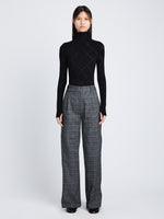 Front full length image of model wearing Plaid Suiting Wide Leg Pants in BLACK/OFFWHITE/CITRON styled without jacket