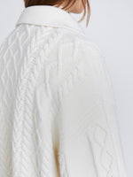 Detail image of model wearing Relaxed Chunky Cable Zip Sweater in OFF WHITE