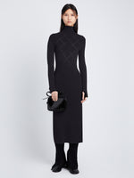 Front full length image of model wearing Pointelle Diamonds Turtleneck Dresses in BLACK