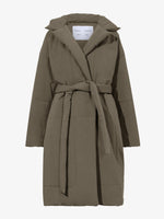 Still life of Technical Suiting Wrap Coat in WOOD untied