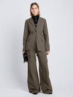 Front full length image of model wearing Technical Suiting Blazer in WOOD