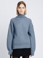 Cropped front image of model wearing Reversible Cotton Cashmere Sweater in SLATE