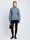 Full front image of model wearing Reversible Cotton Cashmere Sweater in SLATE