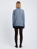 Back image of model wearing Reversible Cotton Cashmere Sweater in SLATE