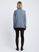 Back image of model wearing Reversible Cotton Cashmere Sweater in SLATE