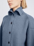 Detail image of model wearing Reversible Cotton Cashmere Sweater in SLATE