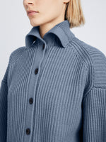 Detail image of model wearing Reversible Cotton Cashmere Sweater in SLATE