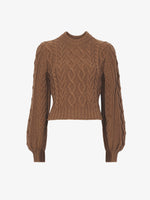 Still Life image of Chunky Cable Bell Sleeve Sweater in DARK CAMEL