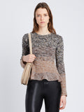 Front cropped image of model wearing Multi Marl Knit Sweater in DARK CAMEL MELANGE