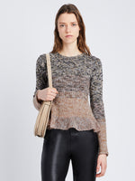 Front cropped image of model wearing Multi Marl Knit Sweater in DARK CAMEL MELANGE