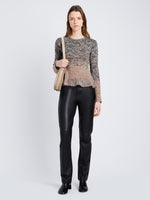 Front full length image of model wearing Multi Marl Knit Sweater in DARK CAMEL MELANGE