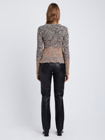 Back full length image of model wearing Multi Marl Knit Sweater in DARK CAMEL MELANGE