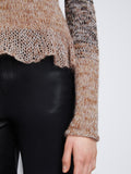 Detail image of model wearing Multi Marl Knit Sweater in DARK CAMEL MELANGE