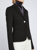 Detail image of model wearing Jersey Suiting Blazer in BLACK