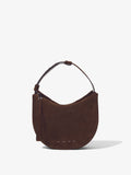 Front image of Medium Baxter Suede Bag in CHOCOLATE with handle tightened