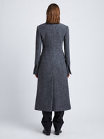 Side full length image of model wearing Wool Jersey Coat in GREY MELANGE