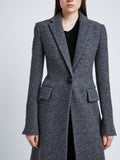 Back full length image of model wearing Wool Jersey Coat in GREY MELANGE