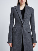 Back full length image of model wearing Wool Jersey Coat in GREY MELANGE