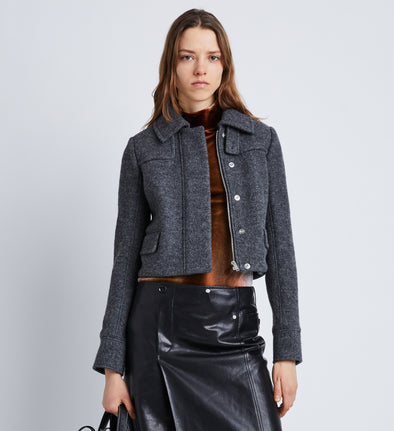 Front cropped image of model wearing Wool Jersey Jacket in GREY MELANGE