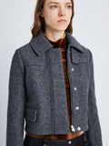 Detail image of model wearing Wool Jersey Jacket in GREY MELANGE