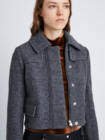 Detail image of model wearing Wool Jersey Jacket in GREY MELANGE