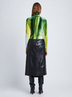 Back full length image of model wearing Ice Dyed Velvet Top in JADE