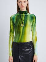 Detail image of model wearing Ice Dyed Velvet Top in JADE