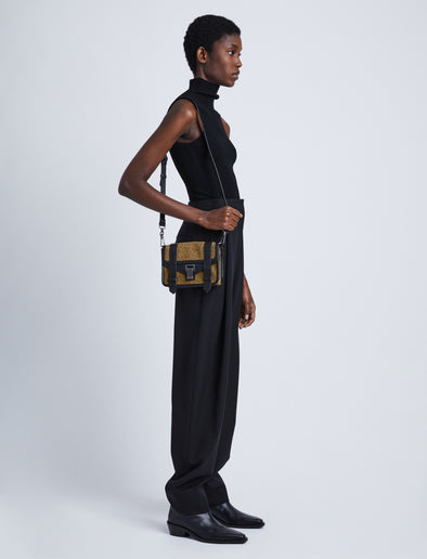 Image of model wearing Mixed Material PS1 Mini Crossbody Bag in WALNUT