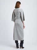 Back full length image of model wearing Viscose Wool Knit Dress in LIGHT GREY MELANGE