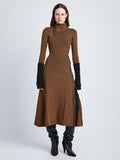 Front full length image of model wearing Fine Rib Knit Dress in KHAKI MULTI