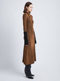 Side full length image of model wearing Fine Rib Knit Dress in KHAKI MULTI