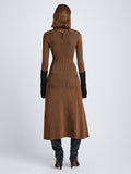 Back full length image of model wearing Fine Rib Knit Dress in KHAKI MULTI