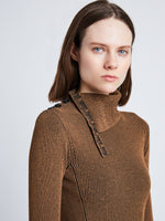 Detail image of model wearing Fine Rib Knit Dress in KHAKI MULTI