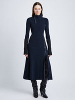 Front full length image of model wearing Fine Rib Knit Dress in MIDNIGHT MULTI